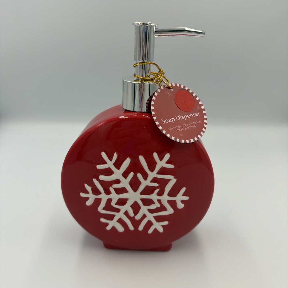 New! Ceramic Festive Snowflake Liquid Soap Dispenser Christmas Holiday Decor